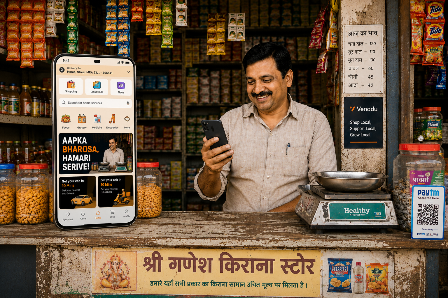Advertise with Venadu — local business owner using the app